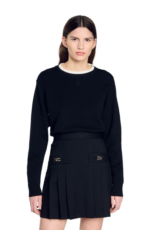 Black maxi Embroidered Wool Skirt 4768