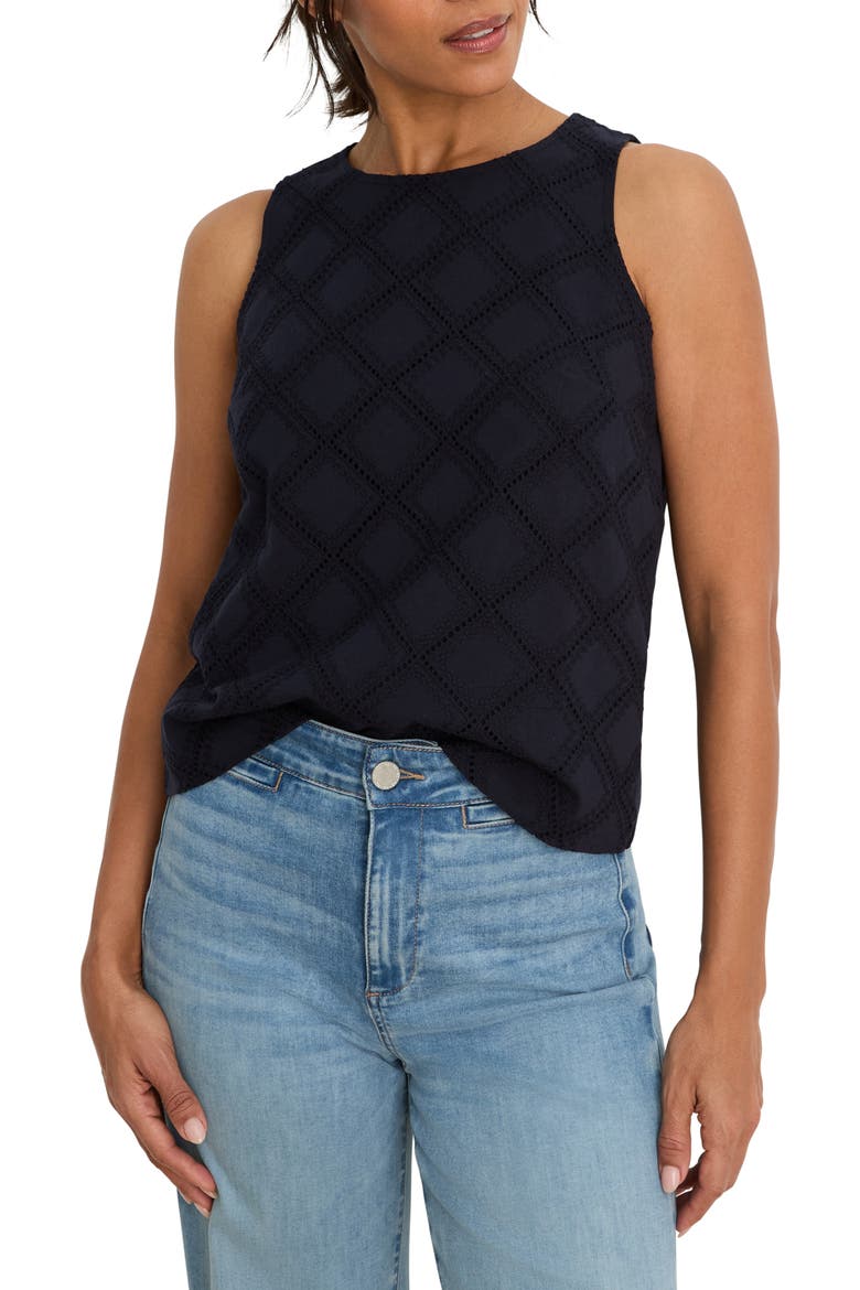 Diamond Eyelet Cotton Top, Main, color, DARK INDIGO