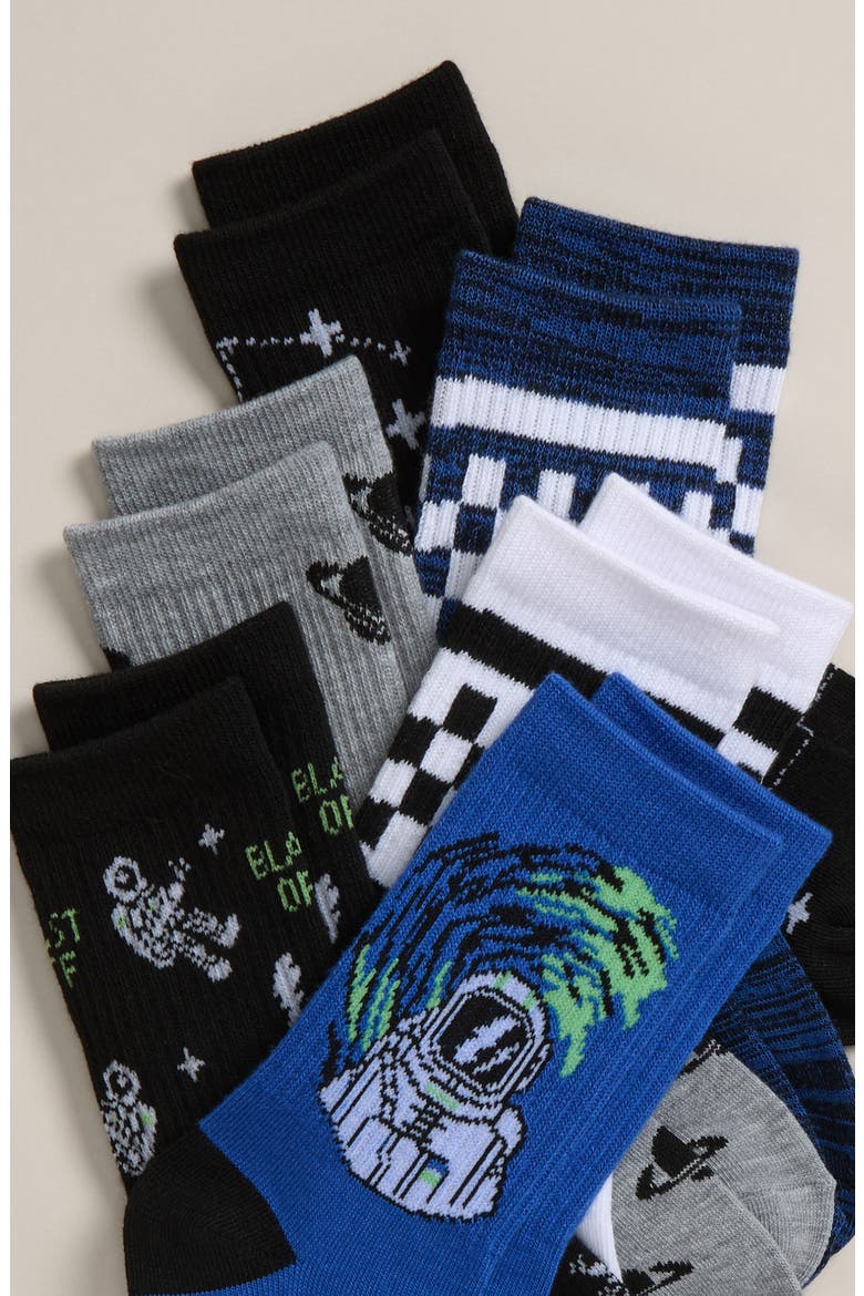 Kids' Assorted 6-Pack Novelty Crew Socks, Alternate, color, BLUE BEAUCOUP ASTRONAUTS