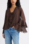Open Edit Chiffon Ruffle Trim Top