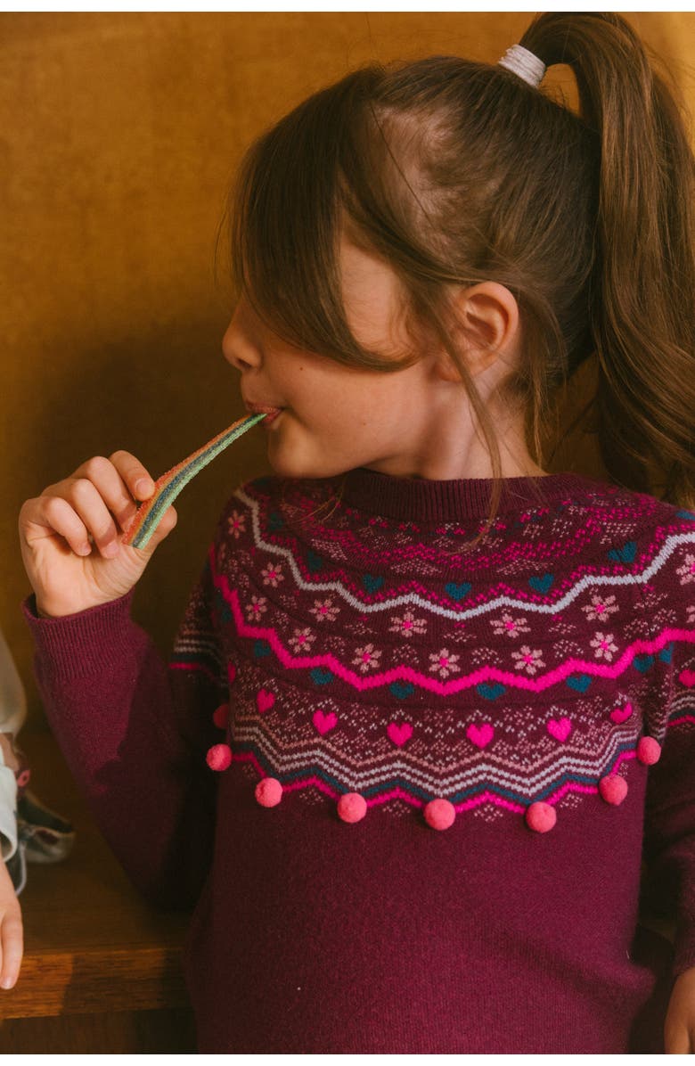 Deux par Deux Girl's Fairisle Sweater Burgundy, Alternate, color, 