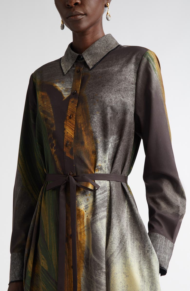 Jason Wu Collection Brushstroke Print Oversize Long Sleeve Shirtdress, Alternate, color, Black Multi