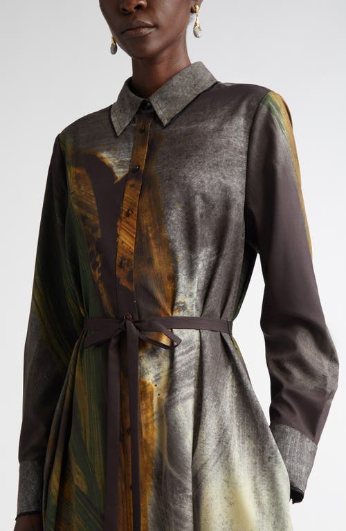 Jason Wu Collection Brushstroke Print Oversize Long Sleeve Shirtdress In Black Multi