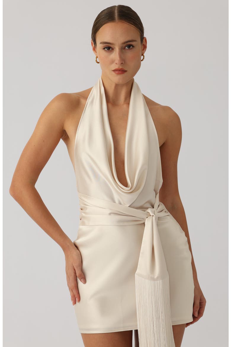 Solene Halter Neck Cocktail Minidress, Alternate, color, PEARL