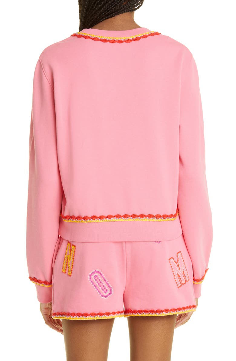 Moschino Crochet Logo Cotton French Terry Sweatshirt, Alternate, color, 