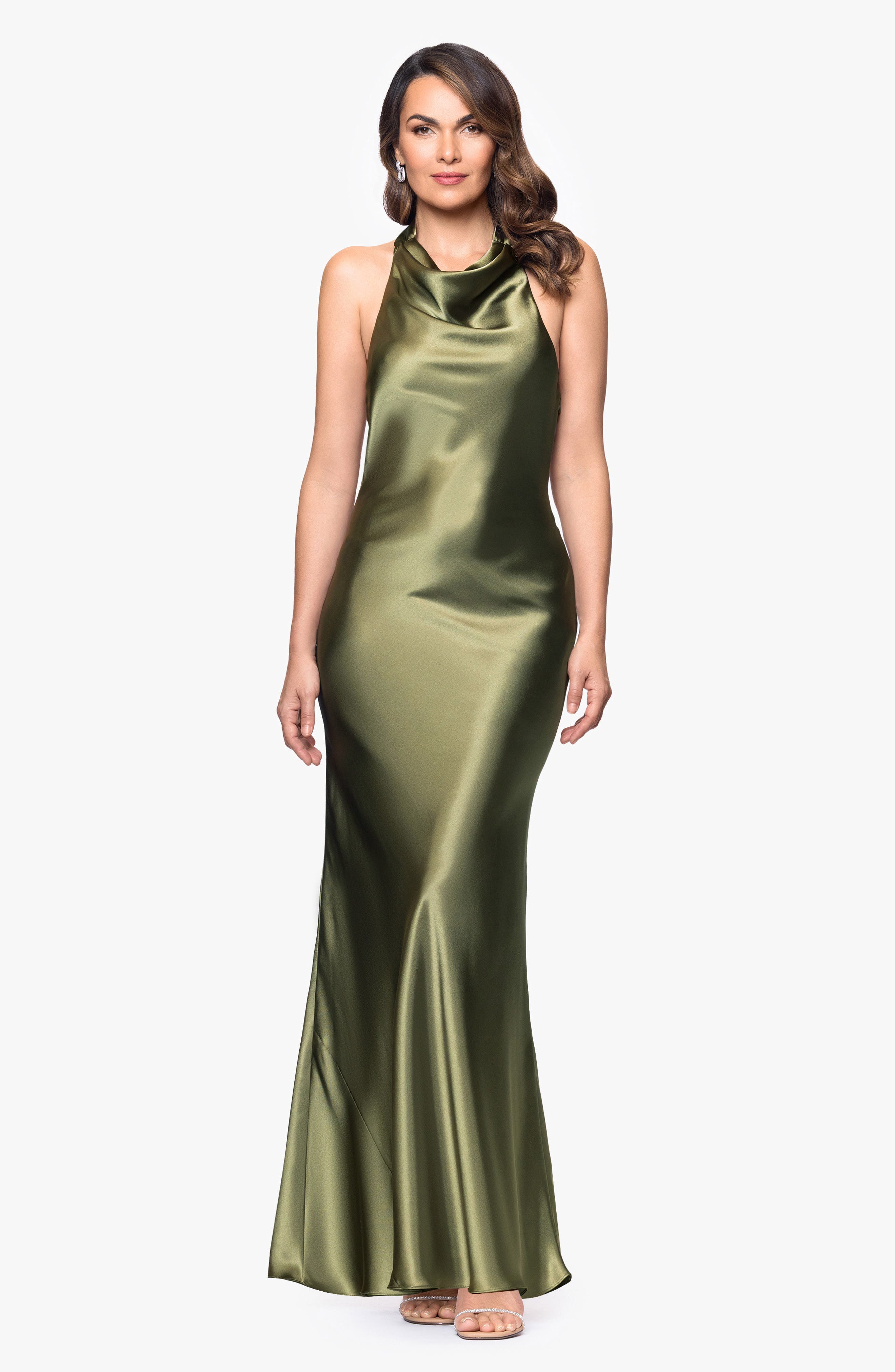 betsy adam halter dress Betsy & Adam Women's Cowl Halter Neck Charmeuse Long Dress - Plum