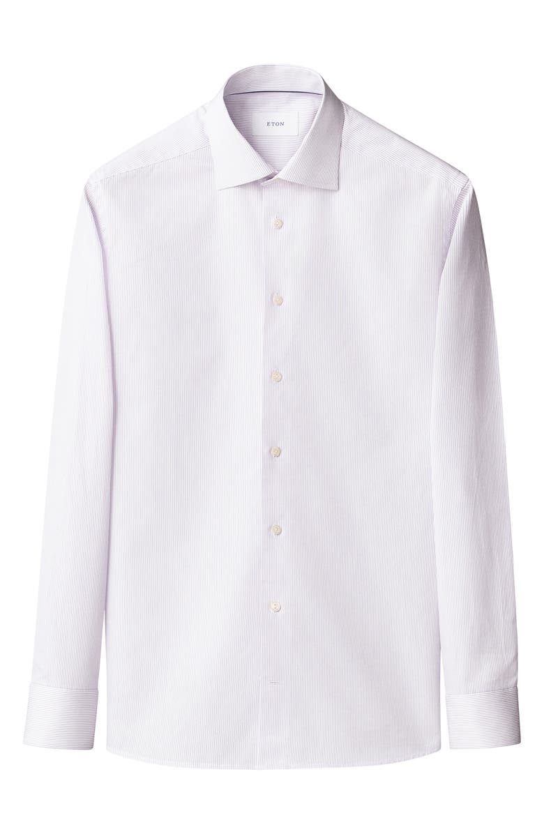 Eton Slim Fit Stripe Cotton Twill Dress Shirt, Alternate, color, Light Purple