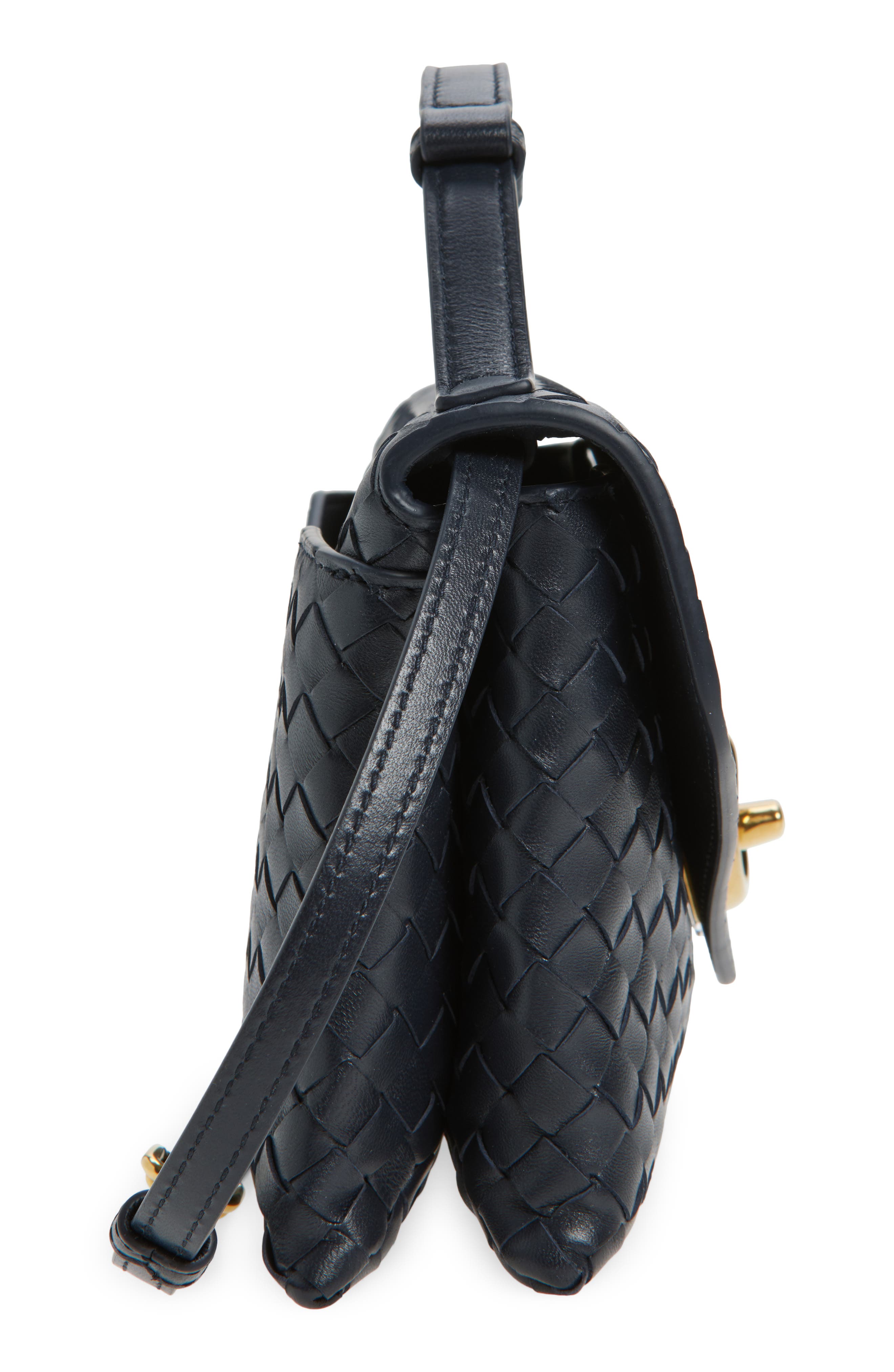 Bottega Veneta Knot Lock Intrecciato Leather Shoulder Bag, Alternate, color, 4338 Midnight-Muse Brass