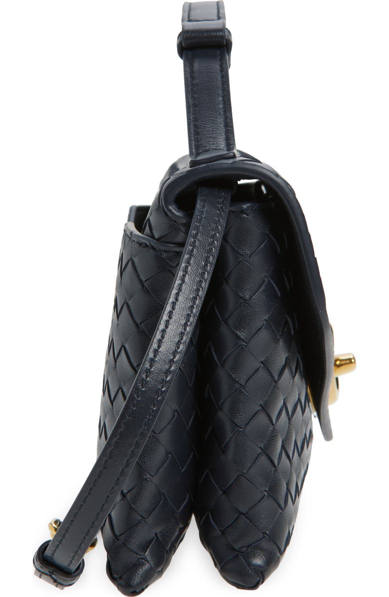 Bottega Veneta Knot Lock Intrecciato Leather Shoulder Bag, Alternate, color, 4338 Midnight-Muse Brass