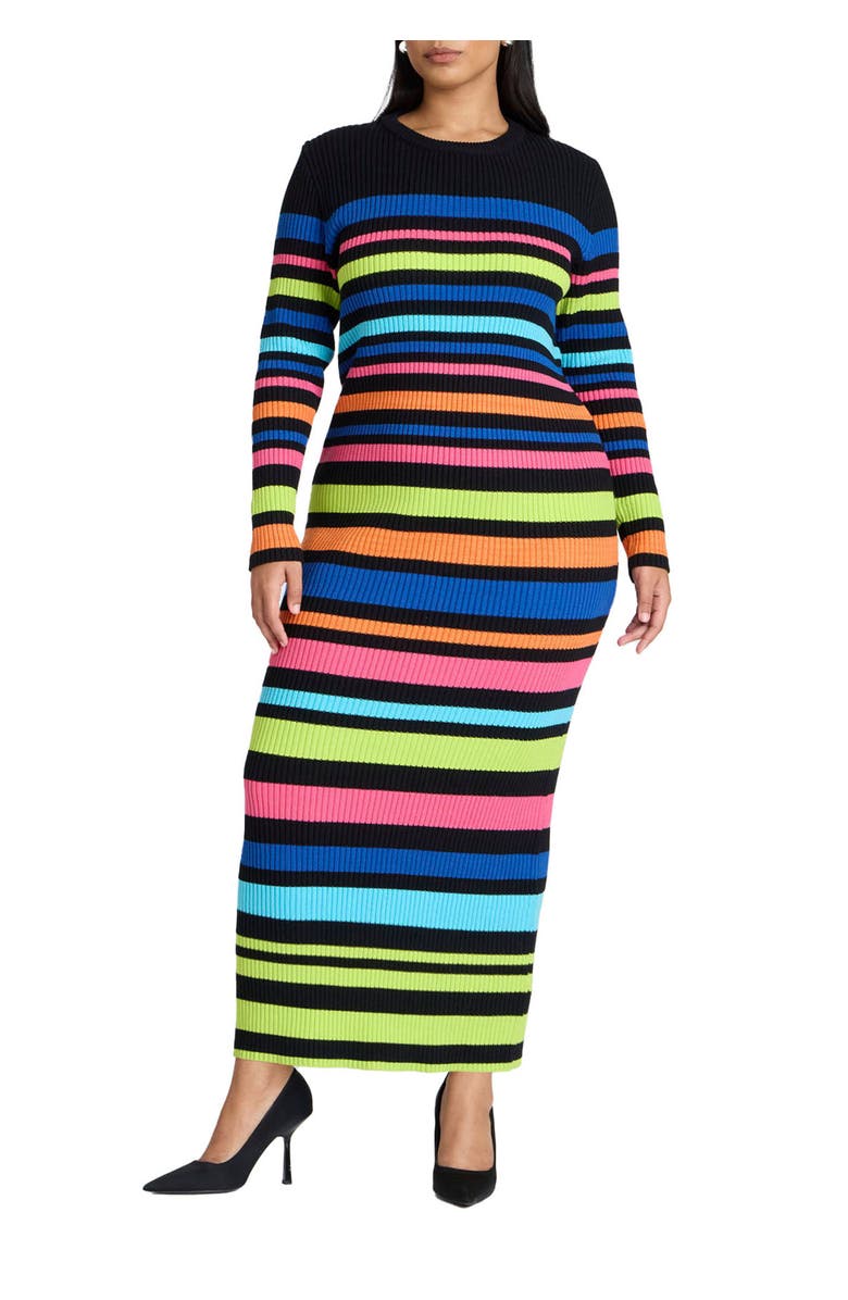 ELOQUII Variegated Stripe Maxi Dress, Alternate, color, Rainbow Bright Stripe