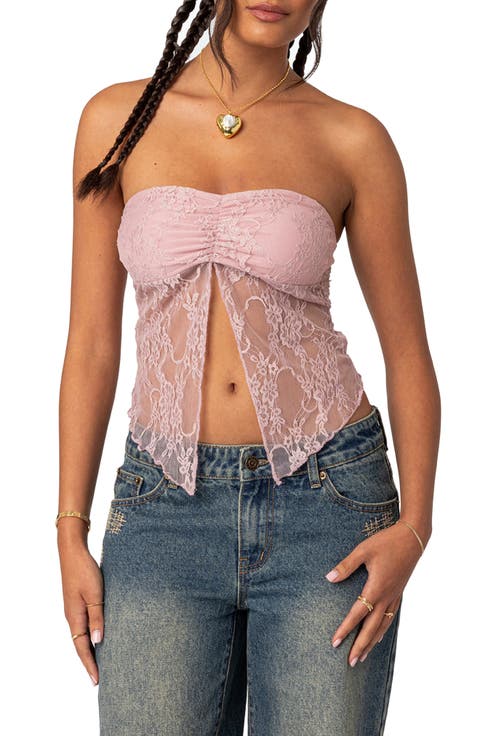 Twilight Strapless Lace Split Front Crop Top