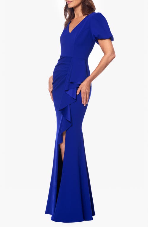 Xscape Evenings Ruffle Scuba Crepe Gown In Marine