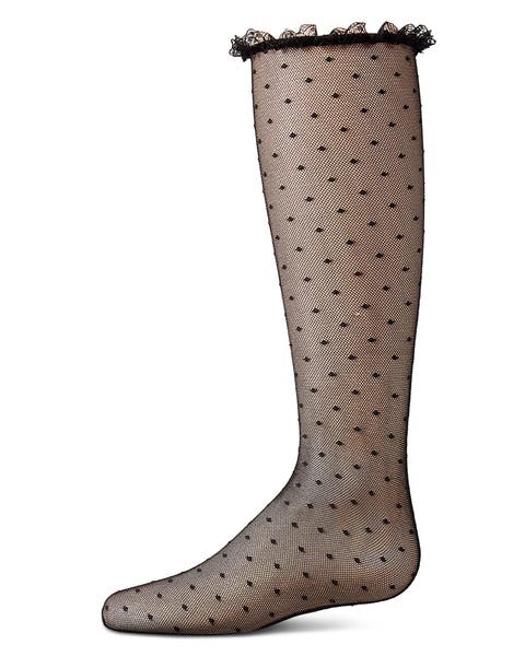 Lace Trimmed Dot Mesh Knee Sock (Baby)