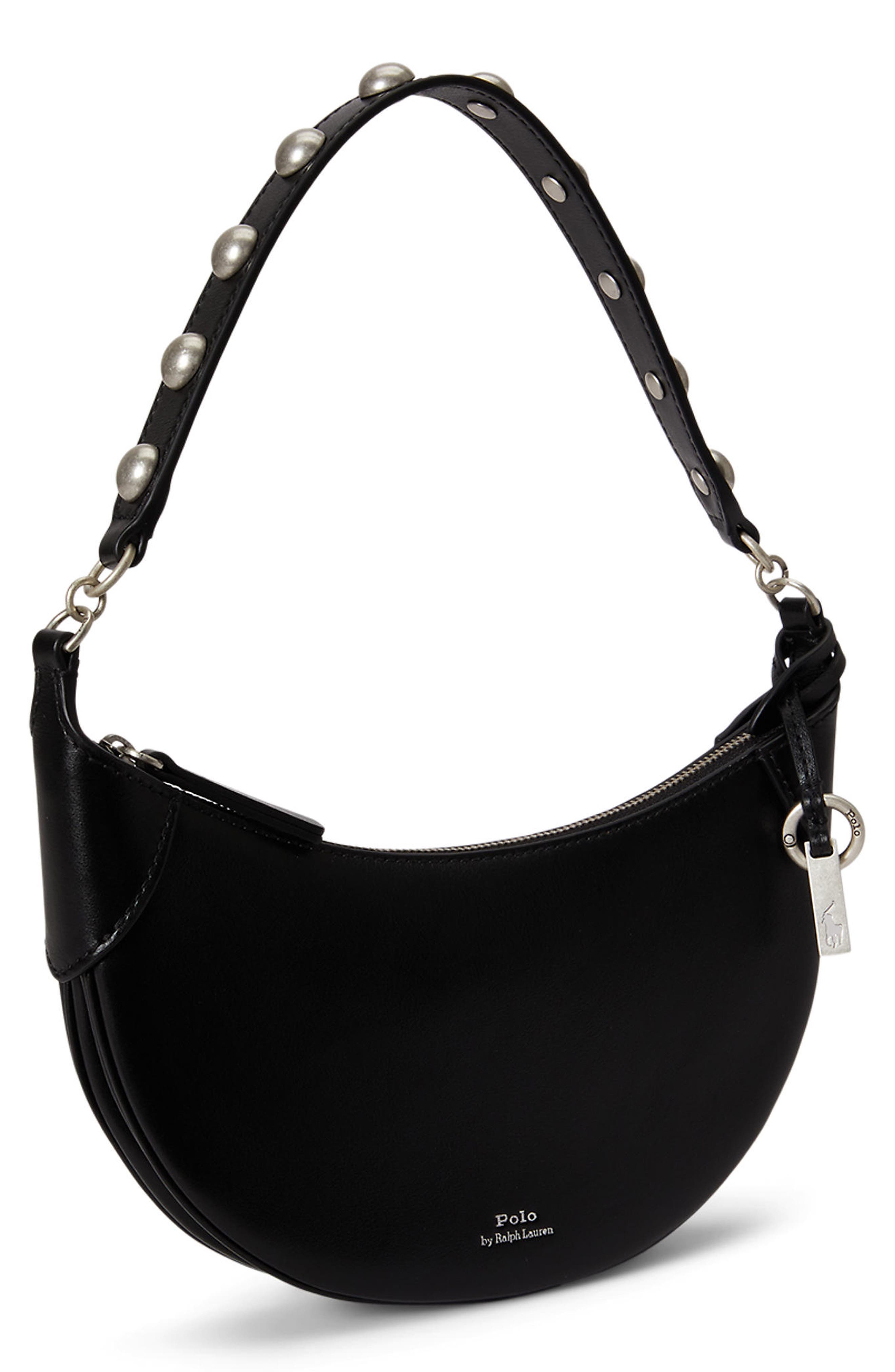 Polo Ralph Lauren Polo ID Stud Sport Calf Leather Crossbody Bag, Alternate, color, Black