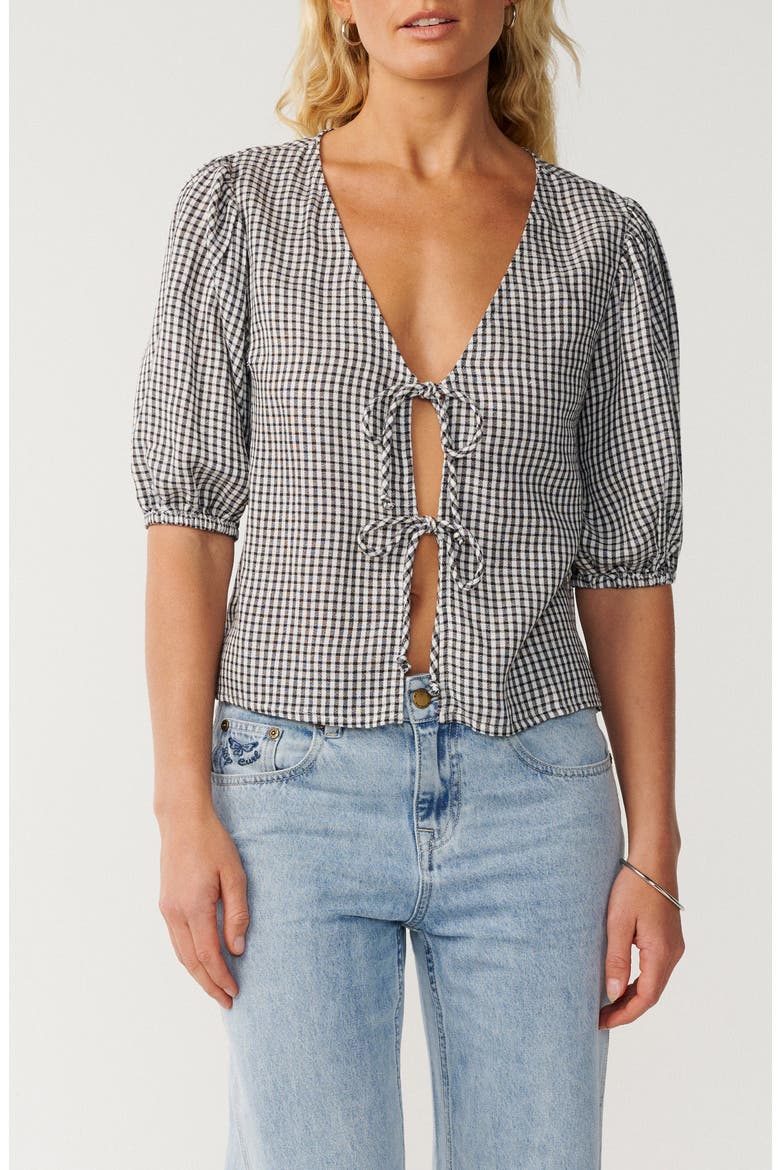 Vibe Surf Tie Front Top, Main, color, BLACK/ OFF WHITE