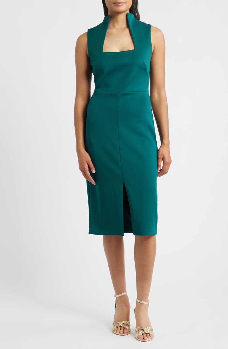 Vince Camuto Laser Cut Scuba Crepe Sheath Dress, Main, color, Pine