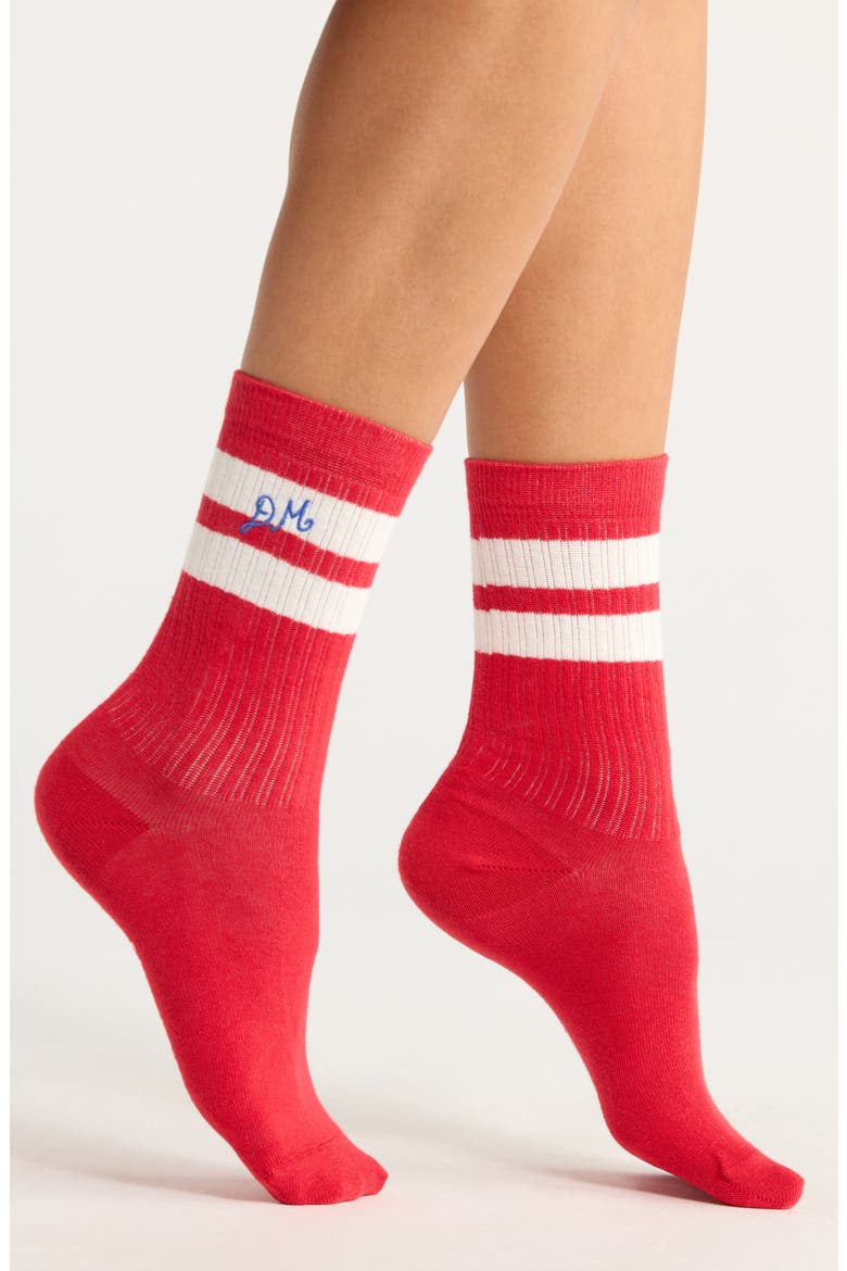 Sporty Stripe Crew Socks, Main, color, RED