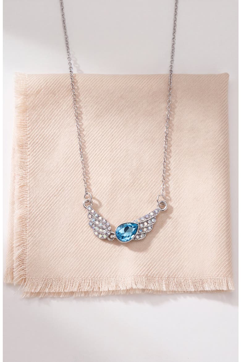 Teardrop Angel Wing Pendant Necklace, Alternate, color, Aqua