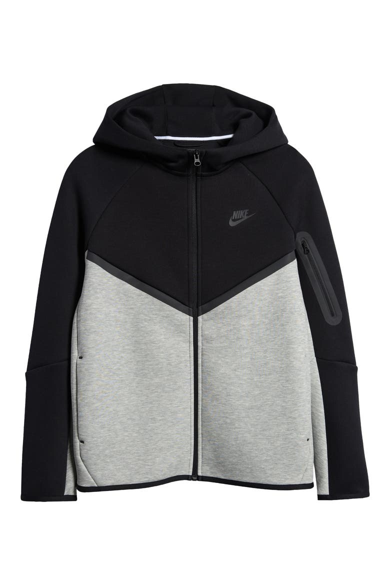Kids' Sportswear Tech Fleece Full Zip Jacket, Main, color, 064 DK GREY HEATHER/BLK/WHITE