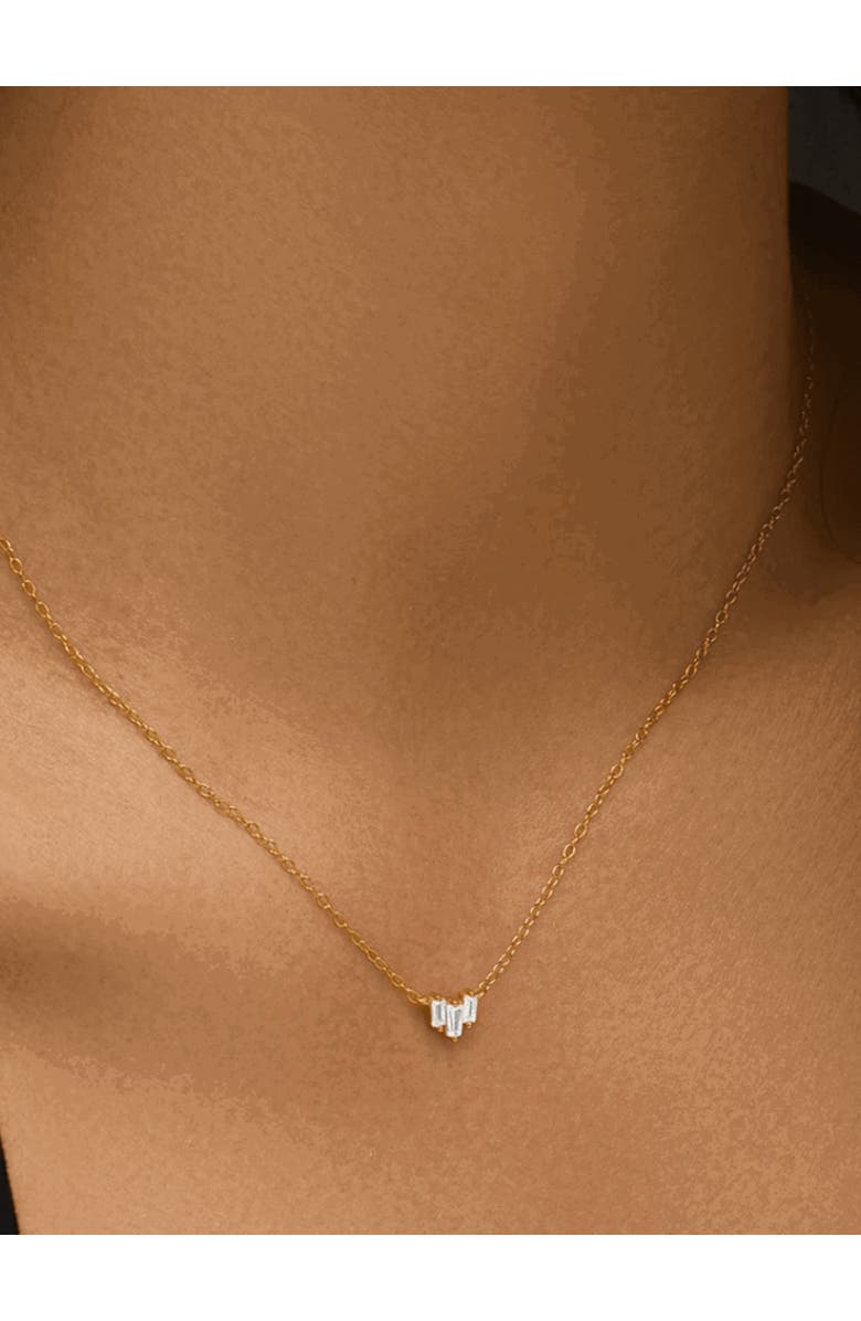 Hollywood Sensation Starling Dainty Necklace with Three Emerald Cut Cubic Zirconia Stones, Alternate, color, Gold