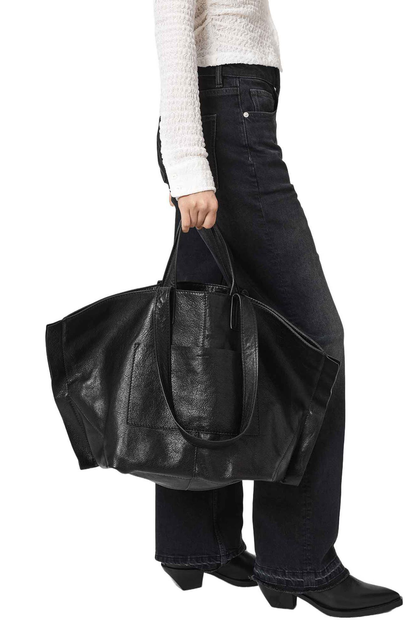 Lutece Leather Tote, Alternate, color, BLACK