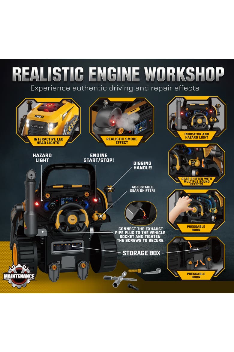 Large Truck Engine Toy, Kids Mechanic Repair Set with Spray, Lights, Sounds and Removable Parts, Educational Gifts for 3-6 Years Boys Girls, Alternate, color, Yellow