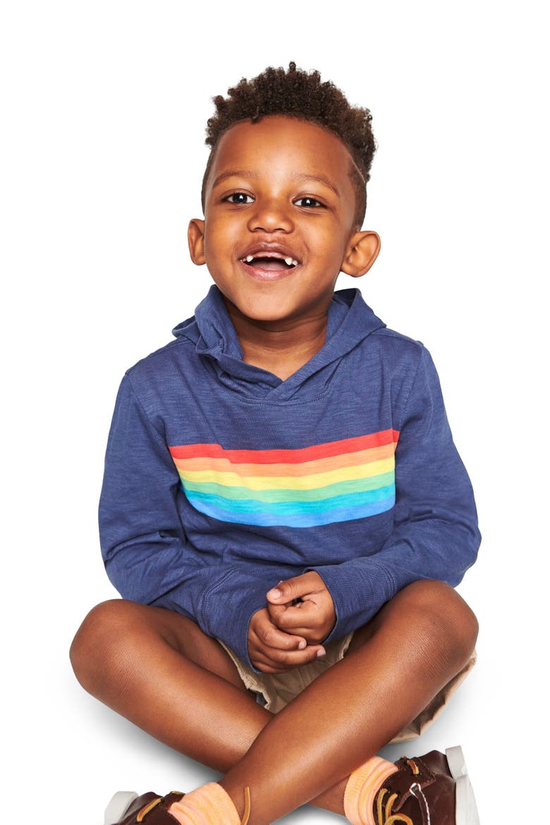 Kids Rainbow Banner T-Shirt Hoodie, Alternate, color, Sunwashed Navy Rainbow Banner