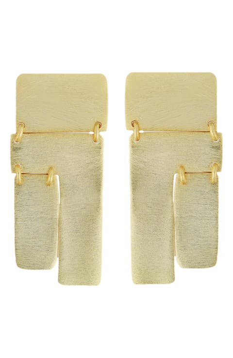 Brushed Rectangular Drop Earrings