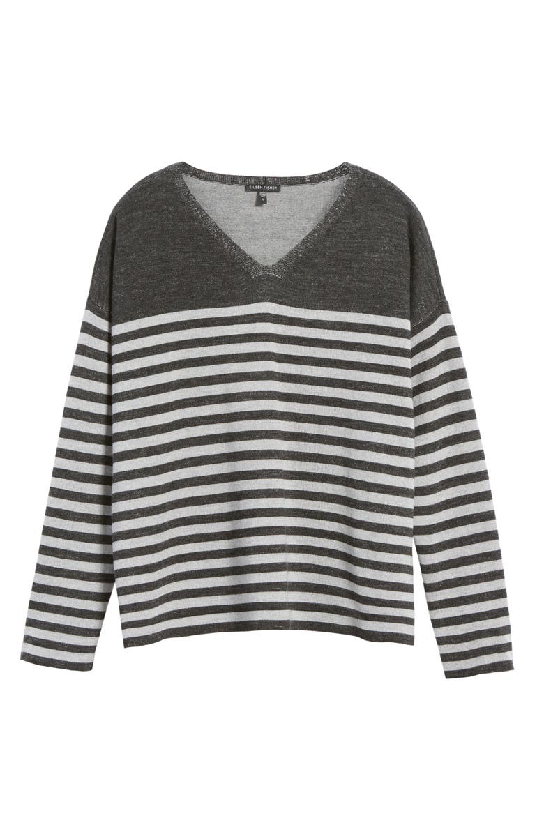 Eileen Fisher Stripe Merino Wool Pullover, Alternate, color, Charcoal/ Dark Pearl