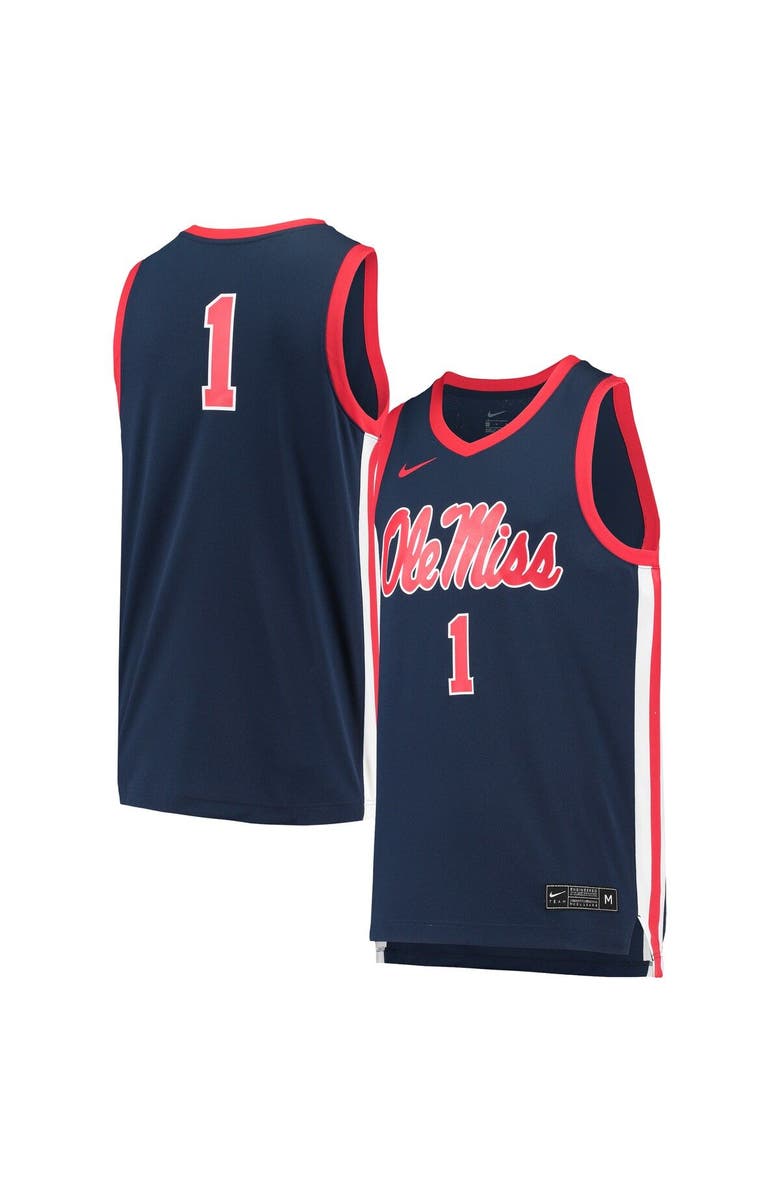 Nike Men's Nike #1 Navy Ole Miss Rebels Replica Basketball Jersey, Main, color, Navy
