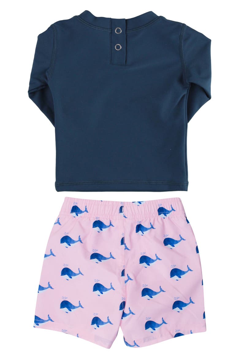 Short Sleeve Rashguard & Whale Print Swim Trunks Set, Alternate, color, PINK