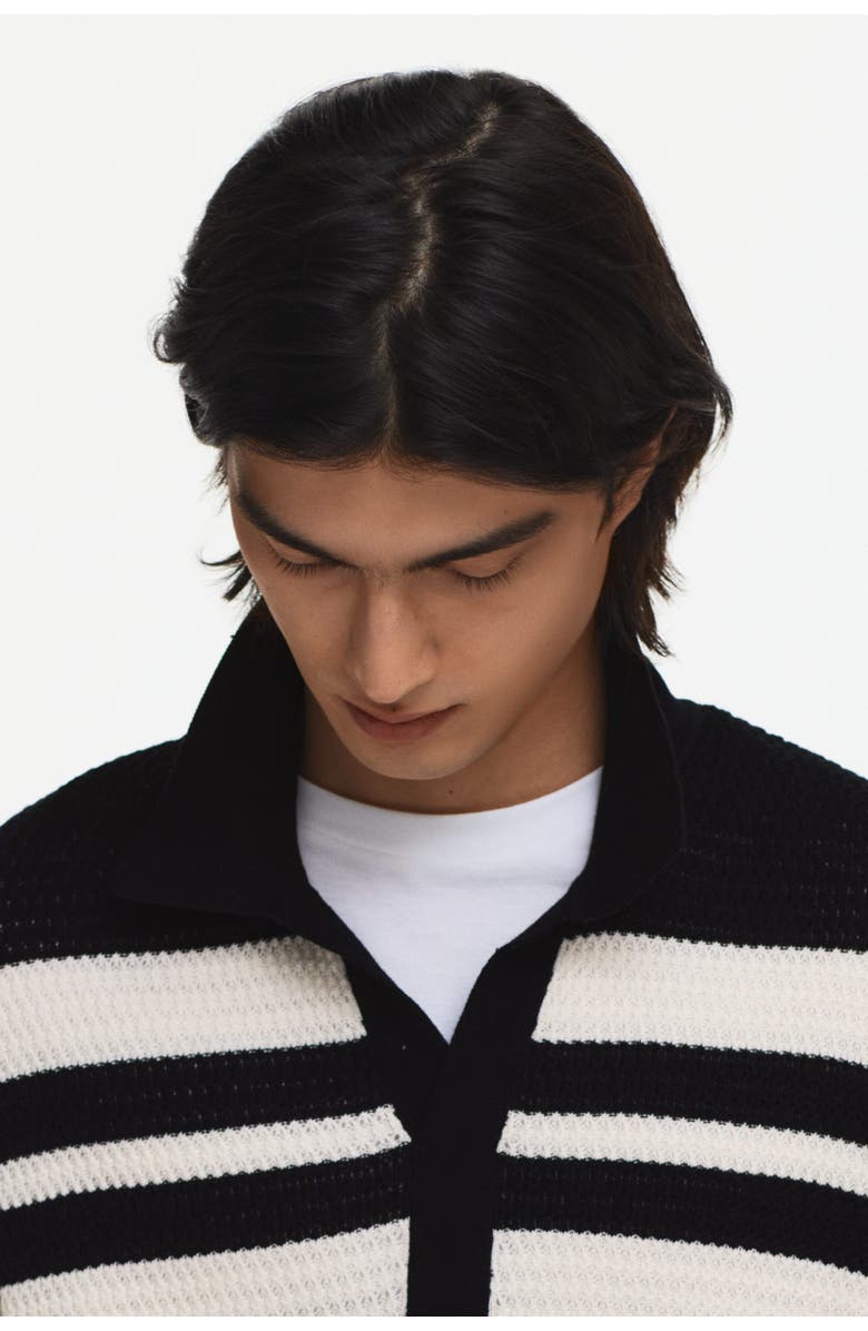 H&M Regular Fit Pointelle-knit Polo Shirt, Alternate, color, Black/Color Block