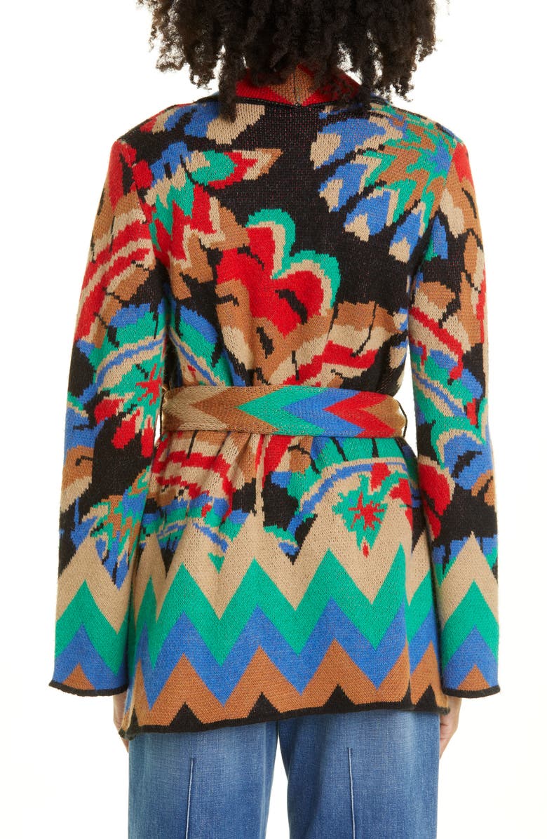 FARM Rio Chevron Forest Jacquard Belted Cardigan, Alternate, color,