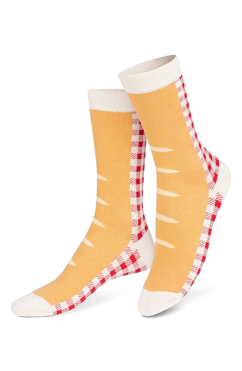 doiy French Baguette 3D Crew Socks, Main, color, Beige