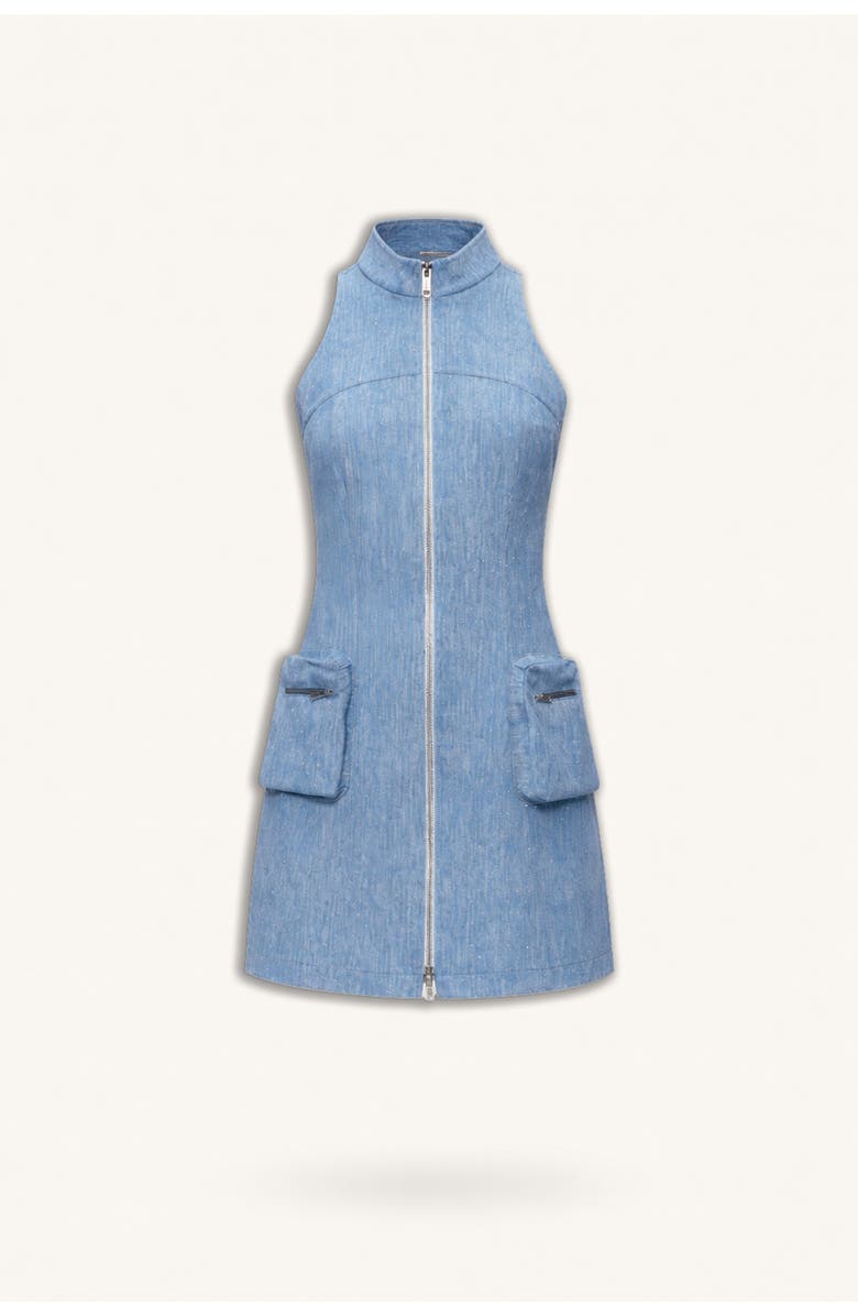 Nocturne Pocket and Stone Detail Halterneck Mini Dress, Alternate, color, Blue
