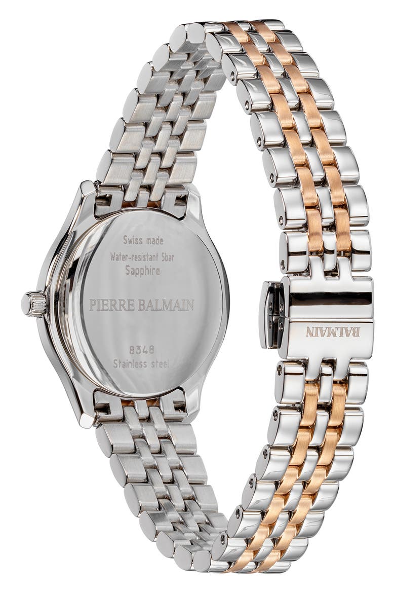Beleganza Diamond & Mother-of-Pearl Bracelet Watch, 27.5mm, Alternate, color, TWO TONE STEEL ROSE PVD