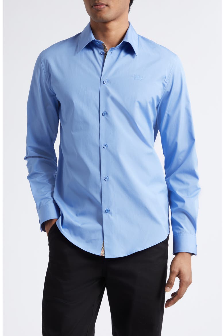 Sam Equestrian Knight Design Cotton Poplin Button-Up Shirt, Main, color, CORNFLOWER BLUE