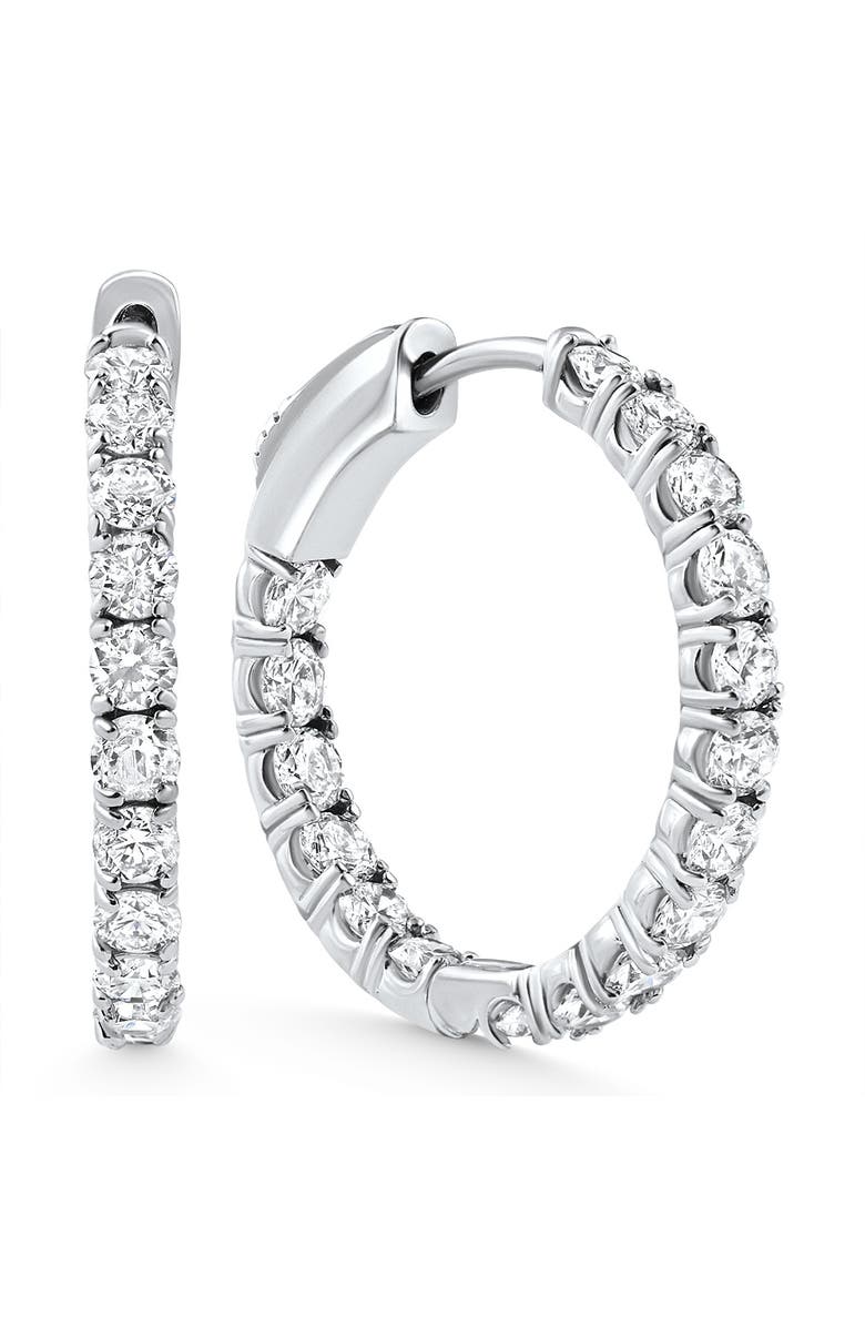 Bliss Diamond 2.05Ct Diamond Inside Outside Hoops 14k Gold Women's Earrings Lab Grown 1" Tall, Main, color, 14K White Gold
