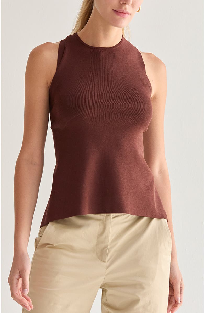CRESCENT Cross Back Cut Out Knit Top, Main, color, Choco Brown