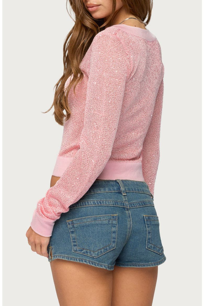 Acey Sequined V-Neck Sweater, Alternate, color, PINK
