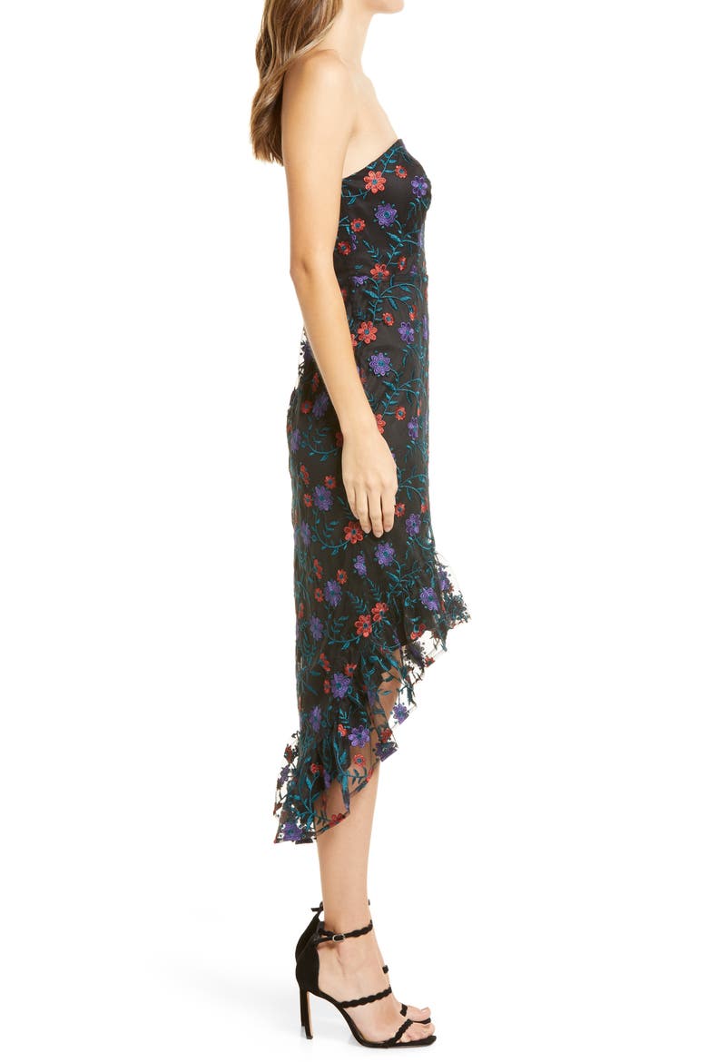 Floral Embroidered High-Low Strapless Dress, Alternate, color, PURPLE MULTI