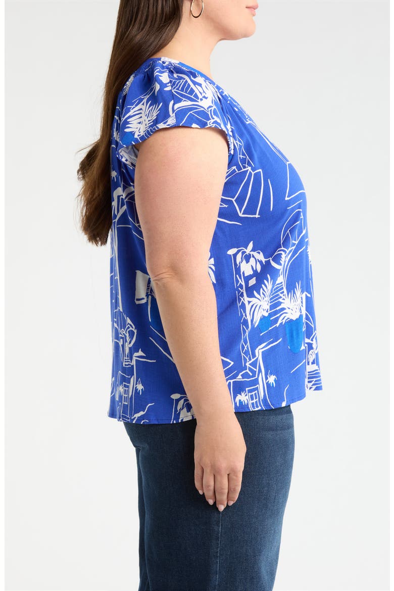Town Print Smocked Top, Alternate, color, WHITE/ BLUE MULTI