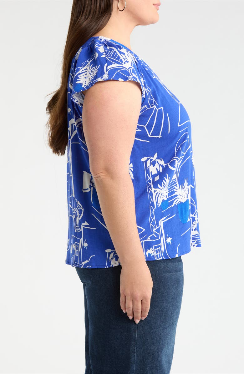 SUGARLIPS Town Print Smocked Top, Alternate, color, White/ Blue Multi