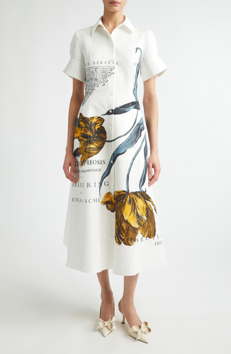 Erdem Etched Tulip Faille Shirtdress, Main, color, Etched Tulip Bronze
