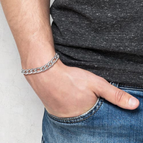 Lucky Brand Stainless Steel Figaro Chain & Bracelet Set