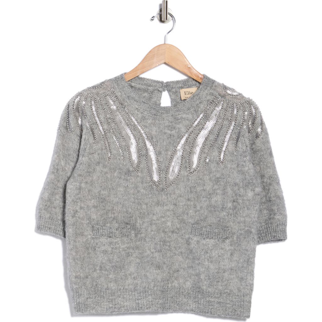 Elie Elie Tahari Embellished Short Sleeve Sweater In Gray