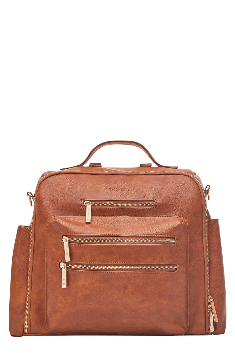 Cross Country Faux Leather Diaper Bag, Main, color, COGNAC