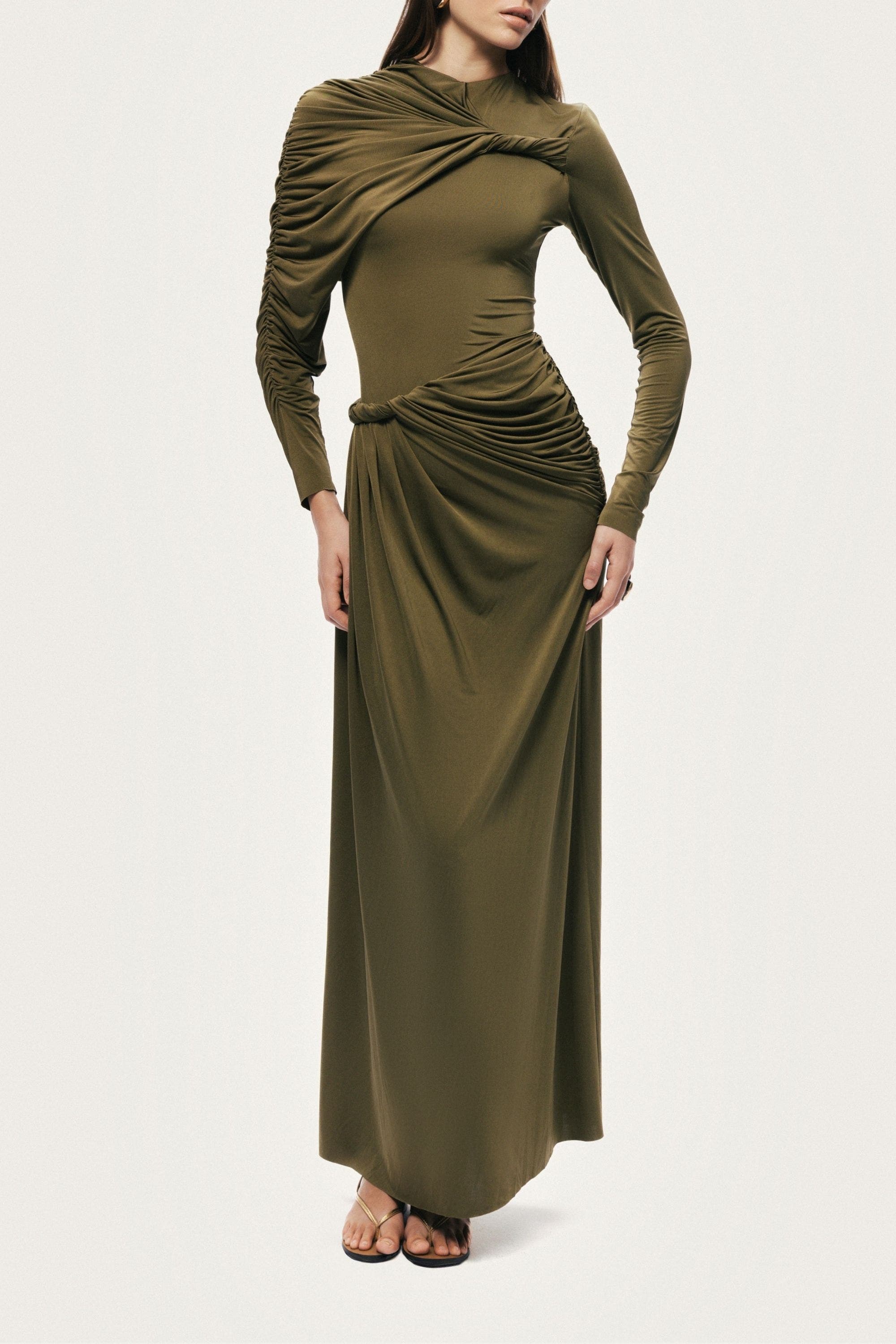 Draped Long Sleeve Maxi Dress - image 2