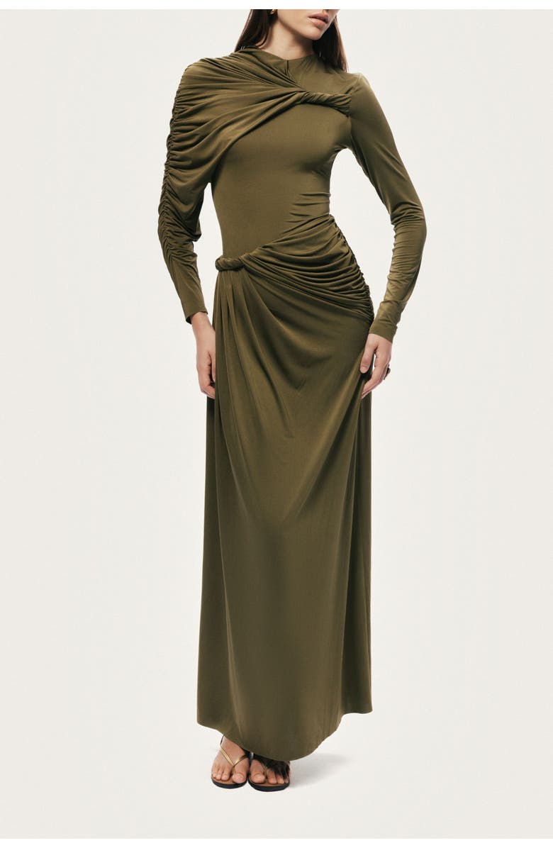 Nocturne Draped Long Sleeve Maxi Dress, Alternate, color, Olive Green