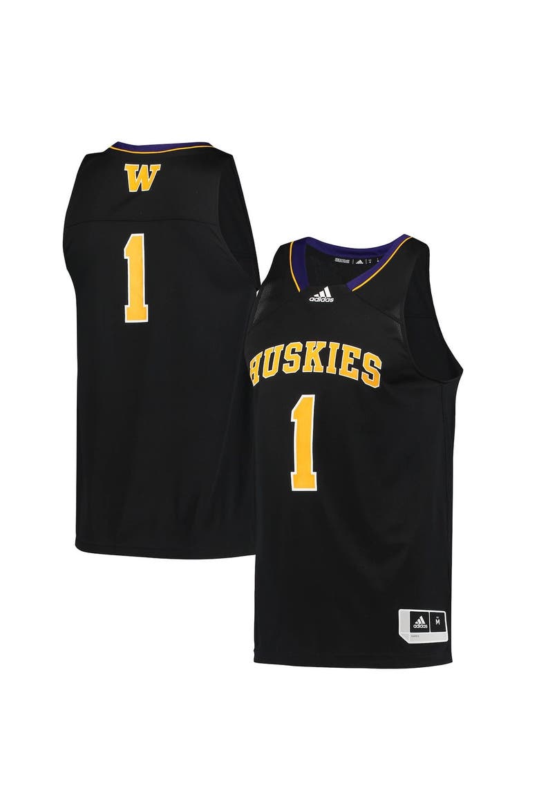 Men's adidas #1 Black Washington Huskies Reverse Retro Jersey, Main, color, BLACK